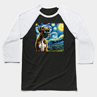 Starry Boxer Portrait - Dog Portrait Baseball T-Shirt